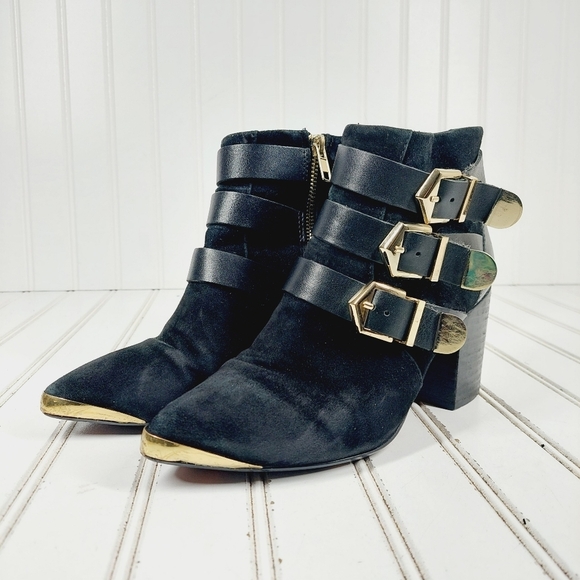 Report Signature Fairfield Black Suede Buckled Ankle Boots K446 - Picture 2 of 13